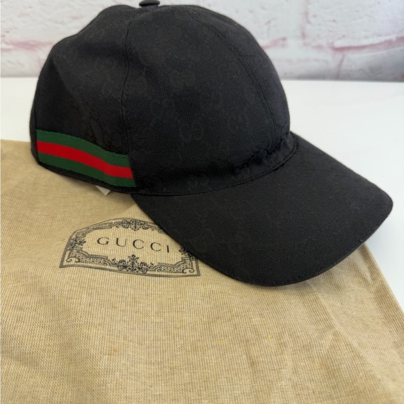 Gucci Classic Web Black Gg Monogram Baseball Cap Hat Large